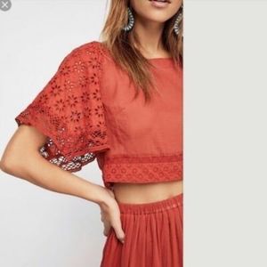 Free people set  - red high waisted skirt and crop top